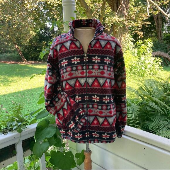 VTG 90 Alfred Dunner Fleece Zip Jacket FairIsle Snowflake Petite Fisherman Winte - Picture 6 of 8